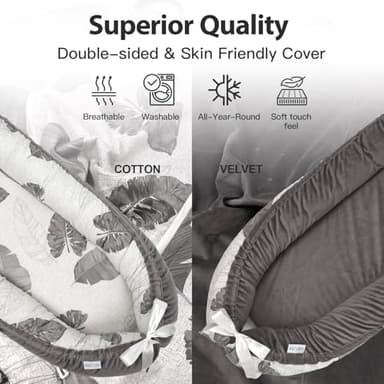 JOCUTE Baby Lounger - Baby Lounger for Newborn 0-24 Months, Ultra Newborn Babies Essentials Gifts, Baby Snuggle Nest Me Baby Lounger, Lightweight Infant Baby Lounger Cover (Grey Leaves) - Image 5