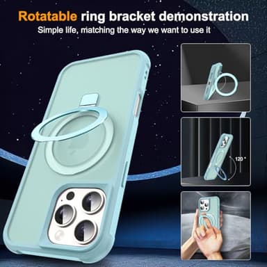 SKYLMW Compatible with iPhone 16 Pro Max Case with Invisible Magnetic O-Ring Stand Military-Grade Translucent Case for iPhone 16 ProMax 6.9" [Compatible with Mag-Safe][Great Grip Feeling], Blue - Image 2