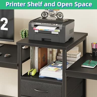 GYIIYUO 93'' Two Person Desk with Charging Station, Long Desk with 3 Drawers and Printer Shelf, Double Computer Desk, Fabric Drawers, 2 Person Writing Study Table Workstation for Home Office, Black - Image 6