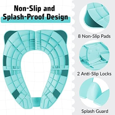 Maliton Travel Potty Seat for Toddler & Kid Travel, Portable Foldable Potty Seat with Storage Bag, Non-Slip Potty Training Toilet Seat Cover wth Splash Guard (Aqua Green) - Image 3