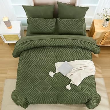 Andency California King Comforter Set Olive Green - 7 Piece Cal King Bed in a Bag Boho Olive Green Tufted Bedding Sets, Bed Set with Comforter, Sheets, Pillowcases & Shams - Image 3