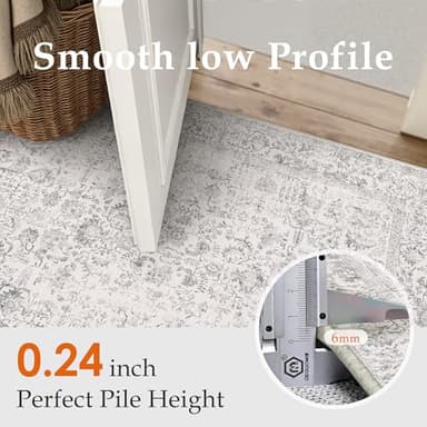 PureCozy Gray Area Rug 8x10 Machine Washable Large Vintage Living Room Distressed Non Slip Carpet Traditional Indoor Bedroom Grey Retro Floral Accent Throw Rug for Office Kitchen Dining Room - Image 3