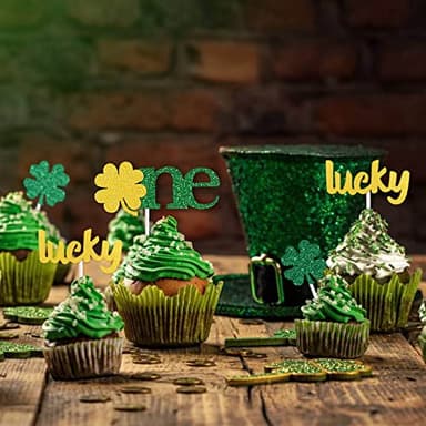 Estivaux 13 PCS St Patrick's Day Cupcake Toppers Decorations, Glitter Green Shamrock Cake Toppers Golden Luck Words Cupcake Picks for St Patrick's Day Party Custome Cosplay Carnival Decorations - Image 3