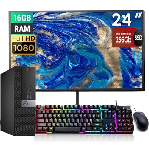Dell Optiplex 5050 SFF PC Desktop Computer PC Setup, 24" FHD Monitor, Intel i5-7500 3.4GHz, 16GB RAM, 256GB SSD, Keyboard, Mouse, USB WiFi, Win 10 Pro(Renewed) - Image 1