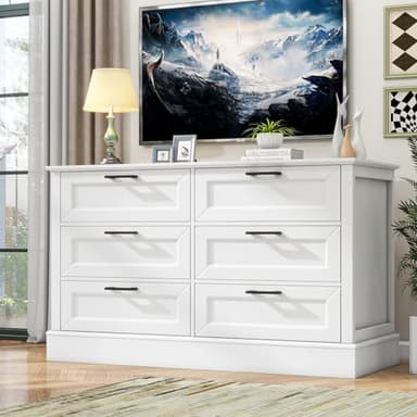 ZLWJGY White Dresser for Bedroom with 6 Drawer, Bedroom Furniture Organizer Storage, Wood Double Dresser & Chest of Drawers, Modern Farmhouse Style, Dressers for Closet, Living Room 30” Tall - Image 1