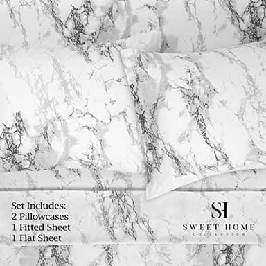 1500 Supreme Collection Extra Soft Marble Print 4-Piece Sheet Set- Luxury Bed Sheets Set with Deep Pocket Wrinkle Free Bedding, King Size - Image 2