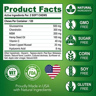 Vet Promise Hemp Hip and Joint Support Supplement for Dogs - Glucosamine for Dogs - Hemp Oil, MSM, Chondroitin - Support for Joint Pain Relief and Health - 120 Soft Chews - Made in USA - Image 6