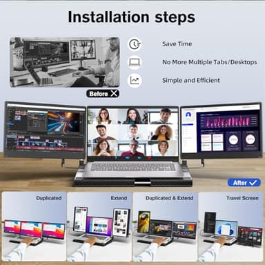 AOKER Laptop Triple Screen Extender - 14" Monitor IPS FHD 1080P HDMI USB-C Detachable Portable Display for 12-17.3 Inch Laptops Compatible with Windows Mac Chrome Surface Metal Base Travel Work Setup - Image 5