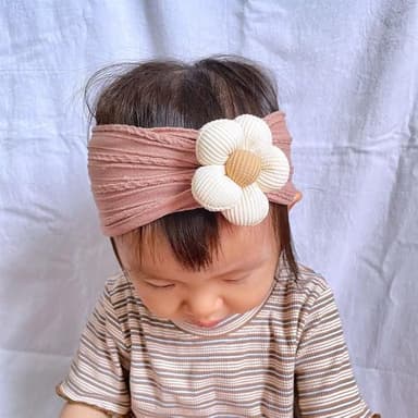 CÉLLOT 3 Pcs Baby Girl Headbands with Flower Nylon Headbands Soft Stretchy Headwear Hair Accessories for Newborn Infant Toddler Kids (Pink Beige Salmon) - Image 7