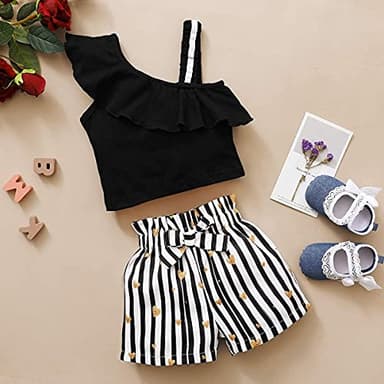 DISAUR Baby Girl Summer Clothes Black t-Shirt+ White Black stripes Shorts Toddler Girl Outfits 3t 4t 3-4t - Image 6