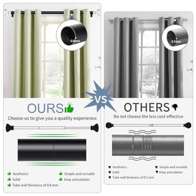 TVWOO Black Decorative Crystal Curtain Rods 36 to 88 Inch:Heavy Duty Adjustable Window Curtains Rods for Living Room Bedroom,Matte Black Modern Acrylic Drapery Rod with Clear Bling Diamond Finials - Image 3