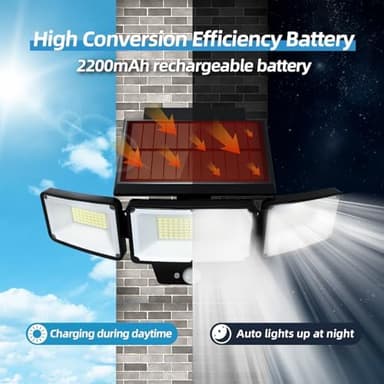 Solar Outdoor Lights with Remote Control, Motion Sensor, 3 Modes, 3 Heads LED Security Lights, IP65 Waterproof, Wide Angle - Image 6