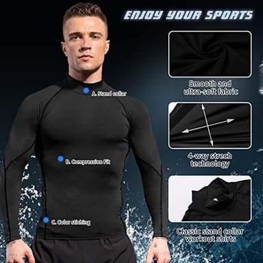 SPVISE Men's Compression Shirt Long Sleeve Mock Turtleneck Athletic Workout T-Shirts Running Tops Cool Gym Undershirts Black - Image 6
