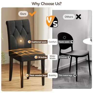 Welzona Upholstered Dining Chairs Set of 4, Button Tufted Parsons Dining Chair with Solid Wood Legs, Modern Fabric Side Chair for Dining Room/Kitchen/Restaurant/Hotel- Black - Image 3