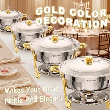 Chafing Dishes for Buffet 4 Pack, 6QT Round Chafing Dishes for Buffet [Elegant Gold and Silver Colors] Stainless Steel Chafing Dish Buffet Set for Any Party - Image 6