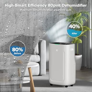 2025Upgraded 5000 Sq.Ft 80 Pint Dehumidifier for Basements with Large 6.5L Water Tank,24H Timer,Child Lock,Defrost,Silent,mold,4 Modes Operation Auto Shut-off - Image 3