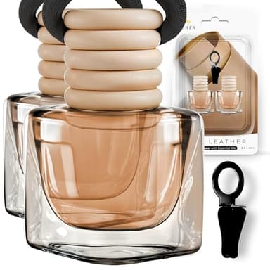 Deep Leather Car Air Freshener for Men | Pack of 2 Long Lasting Automotive Air Freshener | Odor Eliminator Car Perfume with Essential Oils | Car Air Freshener Vent Clip by Perfa - Image 1