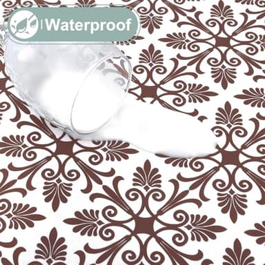 misaya Rectangle Vinyl Table Cloth, Elastic Fitted Flannel Backed Tablecloth, 100% Waterproof Plastic Table Cover Fits 6 Foot Folding Tables for Picnic, Camping, Outdoor (Coffee, 30" x 72") - Image 3