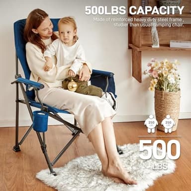 EVER ADVANCED Oversized Folding Camping Chair for Adults with Adjustable Lumbar Support, Heavy Duty Chair with Side Pockets, Portable Collapsible Quad Chair for Outside, Support Up to 500lbs,Blue - Image 6