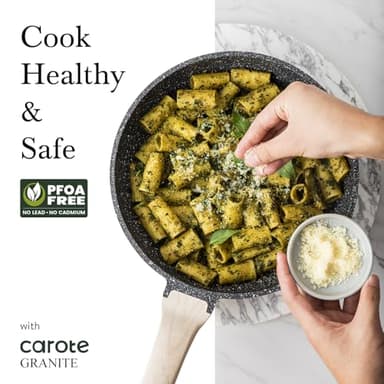 CAROTE Non Stick Frying Pans,Nonstick Granite Fry Pan Egg Pan Omelet Pans, Stone Cookware Chef's Pan, PFOA Free, Black Granite, 8"+10"+12” - Image 4