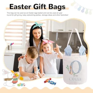 Personalized Easter Basket for Girls Boys Custom Name Initial Easter Bags for Kids Egg Bunny Baskets Party Candy Gifts Storage - Image 8