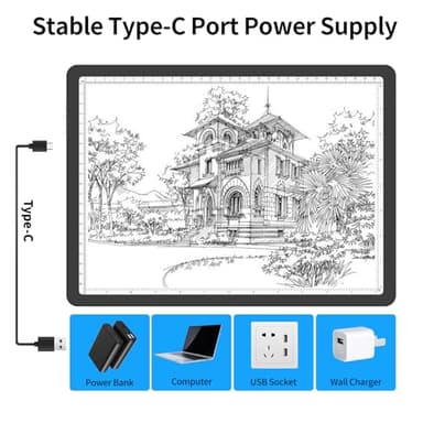 TOHETO A4 Light Board for Diamond Painting, Super Bright Magnetic Light Pad with Side Buttons, Lightbox for Tracing and Drawing, Corded Light Table for Sketching, Animation, Weeding Vinyl (Black) - Image 7