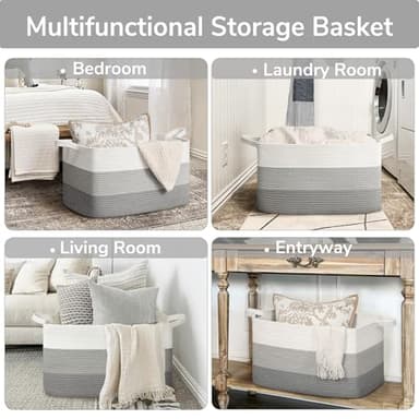 Goodpick Storage Basket, 21.6" x 14.9" x 11.8", Blanket Basket for Living Room, Large Woven Baskets for Storage, Toy Organizer, Rectangle Rope Baskets for Organizing, Gray - Image 4