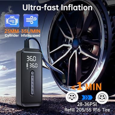 Yeaban Tire Inflator Portable Air Compressor-4X Faster 150 PSI -Rechargeable Battery & 12V DC Dual Power Supply, Smart Air Pump for Car Motorcycle Bicycle Ball with LED SOS Lighting (Black) - Image 2