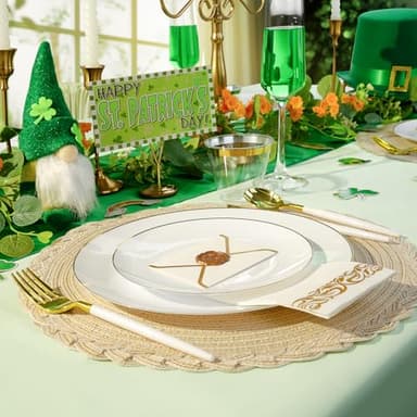 Bestluck 100PCS White Plastic Plates with Gold Rim, White Gold Disposable Plates for Party, Wedding, Include 50 Dinner Plates, 50 Dessert Plates for 50 Guests - Image 4