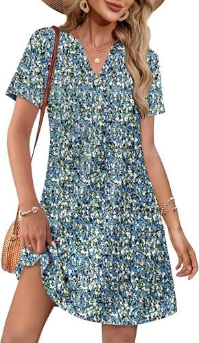 WIHOLL Dresses for Women 2026 Casual Summer V Neck Wedding Guest Dress Short Sleeve Fashion Beach Vacation Clothes - Image 3