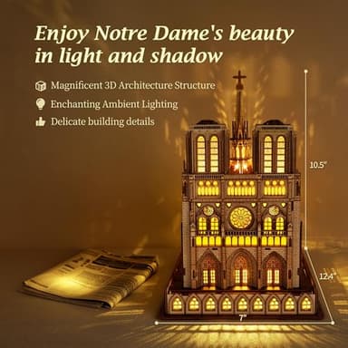 FUNPOLA LED 3D Wood Puzzle - Notre Dame de Paris Architecture Model-Night Edition with LED Lighting- DIY Building Model Craft Kit, Architecture Building Set - Image 3