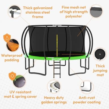 JUMPZYLLA Trampoline Outdoor 8FT 10FT 12FT 14FT 15FT 16FT with Enclosure and Ladder, ASTM Approved Recreational Trampoline for Kids and Adults, Anti-Rust Coated Frame - Image 3