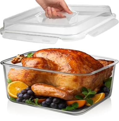 6500 ML / 220 oz / 28 Cup LARGE Glass Food Storage Container with Airtight Locking Lid. Ideal Storing food, Vegetables, Fruits. Baking Casserole, Lasagna, Roasting Turkey, Chicken BPA Free Oven Safe - Image 1