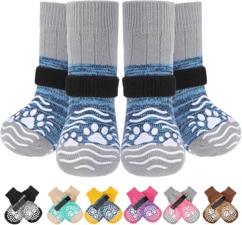 PUPTECK Anti Slip Dog Socks, Shoes with Grippers to Prevent Licking Hardwood Floors Traction, Rubber Boots & Paw Protectors, Senior Dogs Booties Navy Blue - Image 1