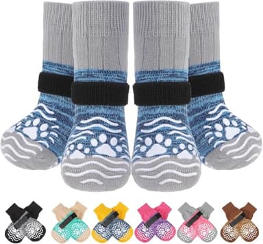 PUPTECK Anti Slip Dog Socks, Shoes with Grippers to Prevent Licking Hardwood Floors Traction, Rubber Boots & Paw Protectors, Senior Dogs Booties Navy Blue - Image 1