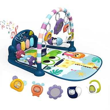 dearlomum Baby Play Mat Gym, Funny Play Piano Tummy Time Activity Mat with 5 Infant Sensory Toys, Music and Lights, Boy & Girl Gifts for Newborns 0 to 3 6 9 12 Months（New Blue） - Image 1