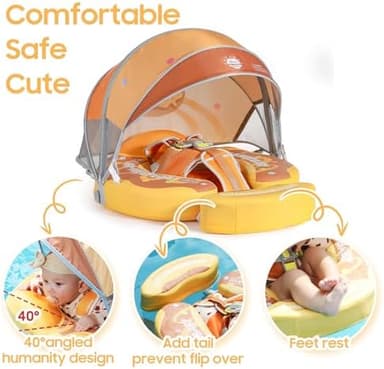 Mambobaby Float with Tail and Canopy Non-Inflatable Baby Swim Float Mambo Float Smart Swim Trainer Infant Swim Pool Float Swim Ring for 3-24months Girls Boys - Image 6