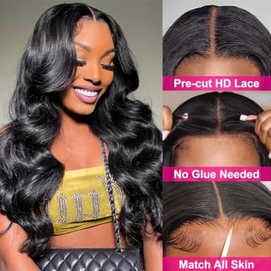 BVWCBJ 28 Inch 5x5 HD Lace Closure Wigs Human Hair Wear and Go Glueless Wigs Human Hair Pre Plucked Pre Cut 180% Density Body Wave Lace Front Wigs Human Hair for Women - Image 3