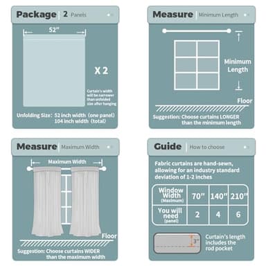 BGment White Blackout Curtains for Bedroom 63 Inch Long - Thermal Insulated Black Out Curtains Room Darkening Soundproof Rod Pocket Window Curtains for Living Room, Each Drape Panel 52 Inch Wide - Image 7