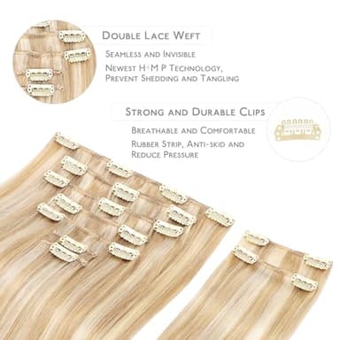 WENNALIFE Hair Extensions Clip In, 9pcs 24inch 150g Dirty Blonde Highlighted Bleach Blonde Thicker Clip In Hair Extensions Real Human Hair Remy hair extension Double Weft Clip in Human Hair Extensions - Image 3
