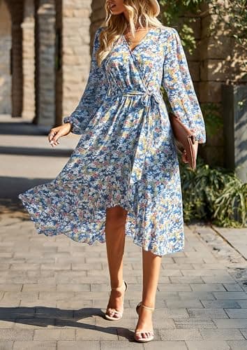 PRETTYGARDEN Women's Floral Boho Dress Fall Long Sleeve Wrap V Neck Ruffle Flowy Maxi Spring Wedding Guest Vacation Dresses (Floral Blue,XX-Large) - Image 6