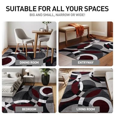 Rugshop Red Modern Geometric Indoor Area Rug, Overlapping Circle Pattern, Fade Resistant, Non-Shedding, for Living Room, Bedroom and Home Office, 5'3" x 7'3" - Image 3