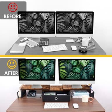 Dual Monitor Stand Riser With Drawer, Office Desk Organizers And Accessories, Computer Monitor Riser For 2 Monitors For Desk, Monitor Shelf With Adjustable Length & Angle - Image 5