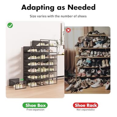 Foluck Shoe Storage Box, 15 Pack Clear Plastic Stackable Shoe Organizer for Closet, Interlocking Design for Sneakers, Foldable Shoes Container Rack with Lids, Black - Image 4