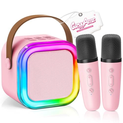Mini Karaoke Machine for Kids Girls Boys - Birthday Gifts for Ages 4 5 6 7 8+ Year Old - 2025 New est - Portable Bluetooth Speaker with 2 Wireless Microphone - Kids' Instrument Accessories - Pink - Image 1