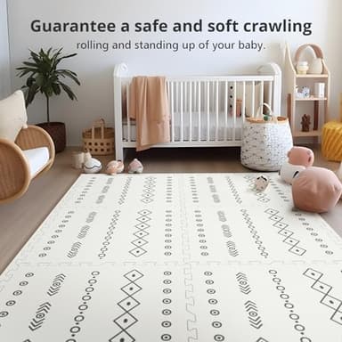 Baby Foam Play Mat, PIGLOG 72x48 Baby Crawling Mat, Floor Mats for Kids for Baby with Interlocking Floor Tiles, Toddler Play Mat for Indoor and Outdoor, Easy to Clean Playroom Floor Mat, Bohemia - Image 4
