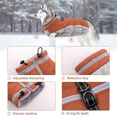 Lelepet Warm Dog Winter Coat Cold Weather Jacket Windproof Reflective Turtleneck Vest with Plush Neckline D-Ring for Leash Thick Fleece Lining Jacket Pet Apparel for Small Medium Large Dogs(X-Small - Image 4