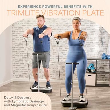 Lifepro TrimLite Vibration Plate Exercise Machine with Handlebars – Whole Body Vibration Platform for Lymphatic Drainage & Weight Loss – 99 Speed Levels, Bluetooth Speaker, Resistance Bands & Remote - Image 2