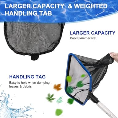 POOLAZA Aluminum Frame Pool Skimmer Net & 16.5'' Pool Brush Head, Deep Bag Pool Net Skimmer & Pool Brushes for Cleaning Pool Walls, Professional Pool Cleaning Kit for Above Ground Pool &Inground Pools - Image 4
