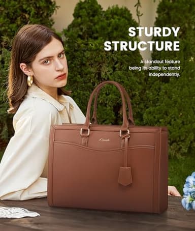 LOVEVOOK Laptop Tote Bag for Women, Leather Office Work Bag Briefcase fit for 15.6 inch Laptop, Large Teacher Computer Bag Handbag,2pcs Set Leather/Brown - Image 9